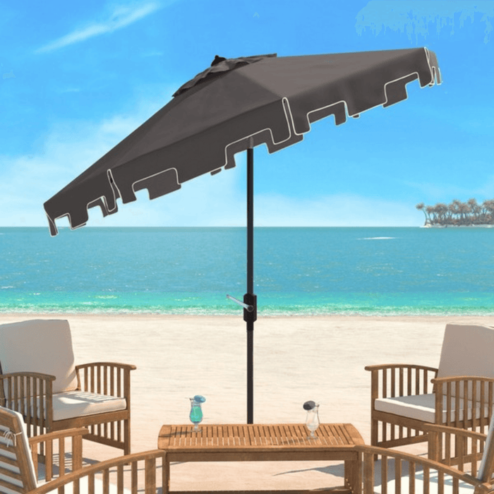 Grey and White 9 Foot Market Crank Outdoor Patio Umbrella - Outdoor Umbrellas - The Well Appointed House