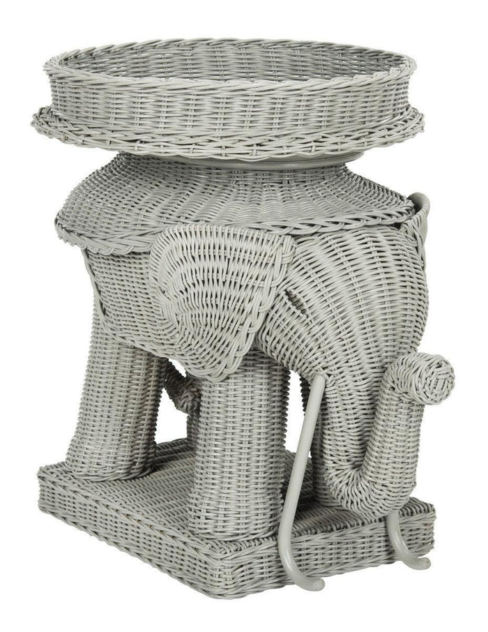 Grey Rattan Elephant Side Table With Storage - Side & Accent Tables - The Well Appointed House