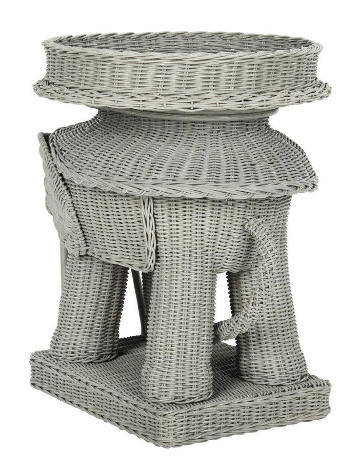Grey Rattan Elephant Side Table With Storage - Side & Accent Tables - The Well Appointed House