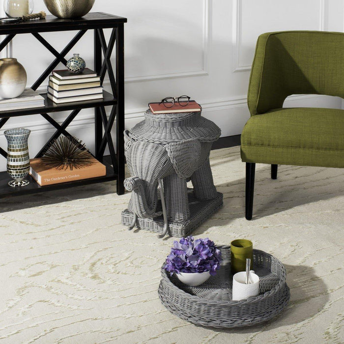 Grey Rattan Elephant Side Table With Storage - Side & Accent Tables - The Well Appointed House