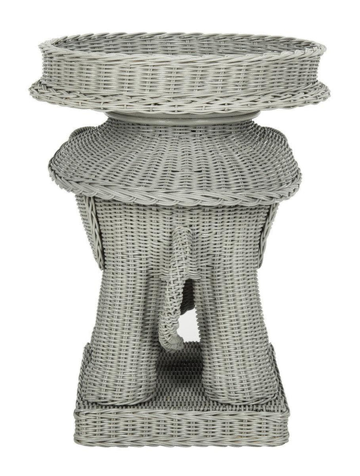 Grey Rattan Elephant Side Table With Storage - Side & Accent Tables - The Well Appointed House