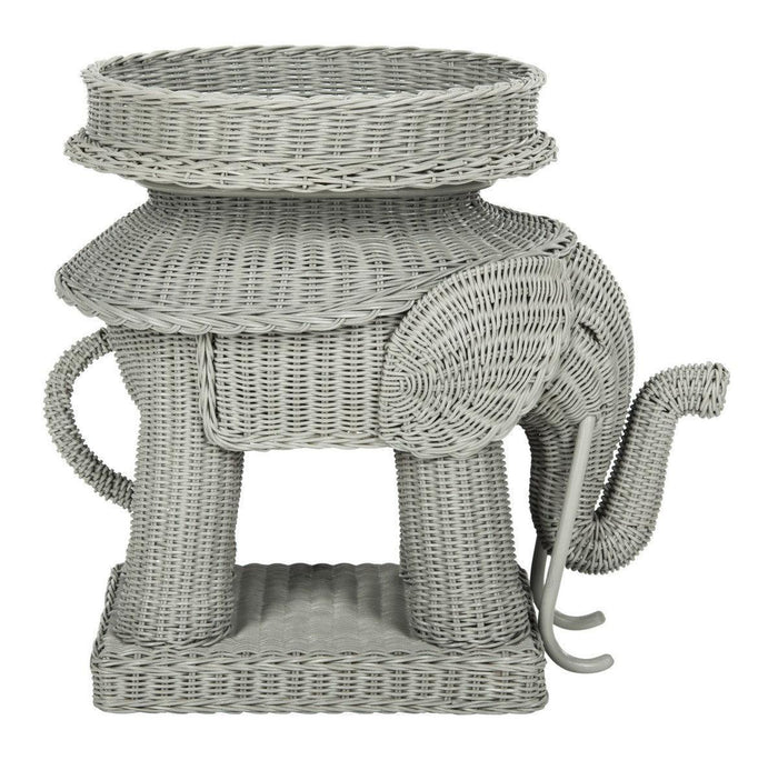 Grey Rattan Elephant Side Table With Storage - Side & Accent Tables - The Well Appointed House