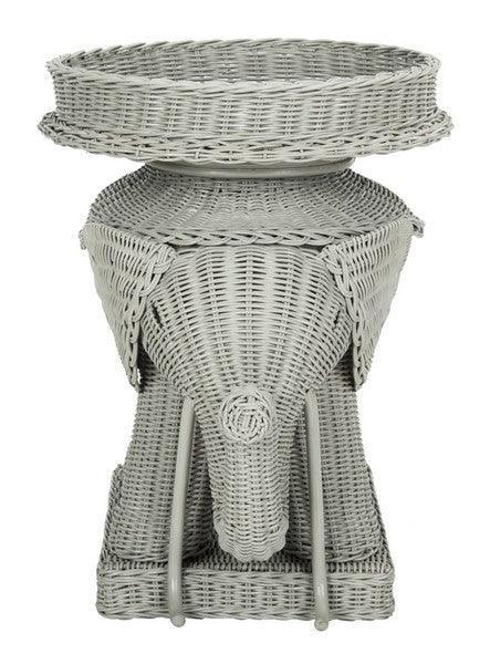 Grey Rattan Elephant Side Table With Storage - Side & Accent Tables - The Well Appointed House