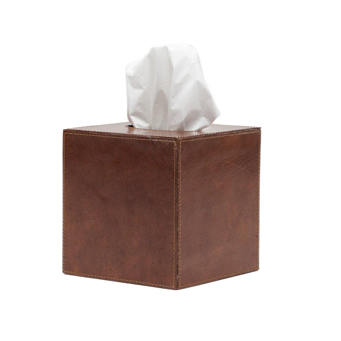Pigeon & Poodle Hampton Tissue Box in Tobacco Brown Leather - Bath Accessories - The Well Appointed House