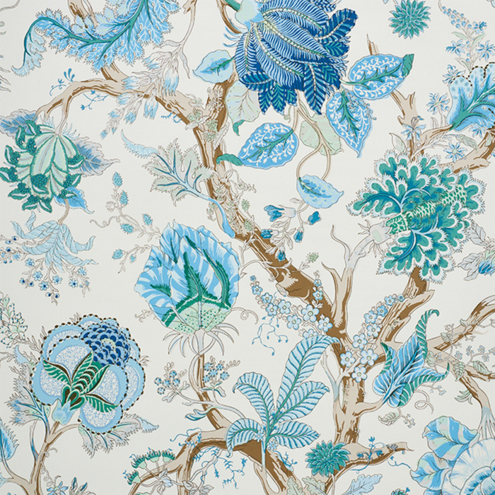 Indian Arbre Wallpaper in Peacock and Emerald - The Well Appointed