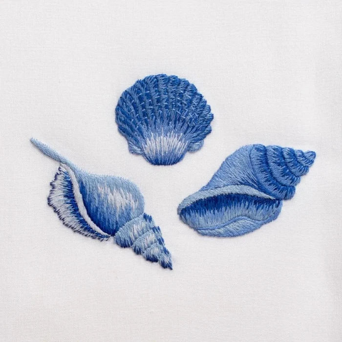 Set of 2 Indigo Shells Beach House Cotton Hand Towels - Hand Towels - The Well Appointed House