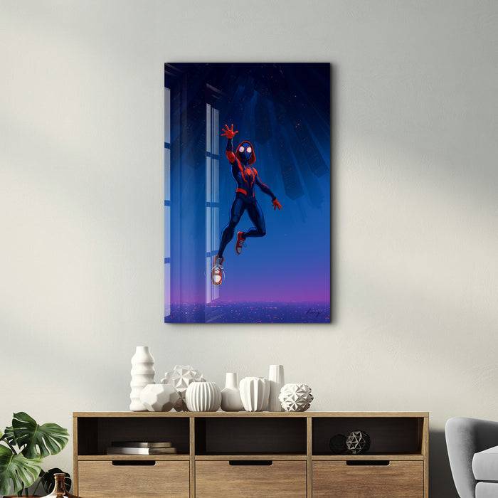 Glass wall art by HMZ featuring intricate web-inspired design, perfect for modern interior decoration.