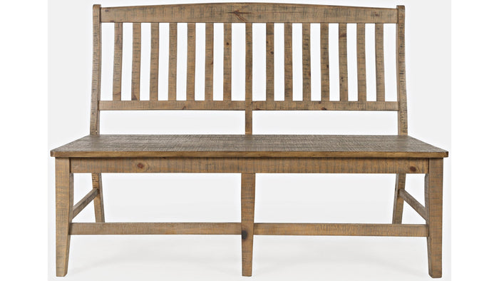 Jofran Carlyle Crossing Slatback Dining Bench in Rustic Distressed Pine - Furniture World SW (WA)