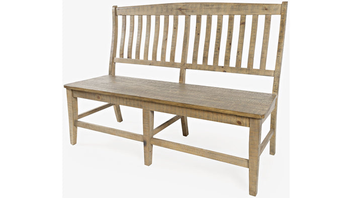 Jofran Carlyle Crossing Slatback Dining Bench in Rustic Distressed Pine - Furniture World SW (WA)