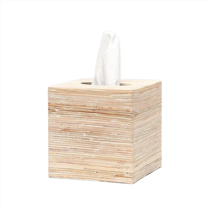 Pigeon & Poodle Kona Square Wastebasket in Bleached Rattan with Optional Tissue Box - Wastebasket Sets - The Well Appointed House