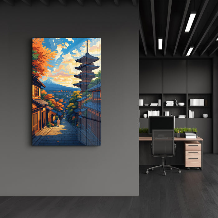 Kyoto Serenity glass wall art by HMZ featuring peaceful Japanese-inspired design, perfect for modern interior decor.