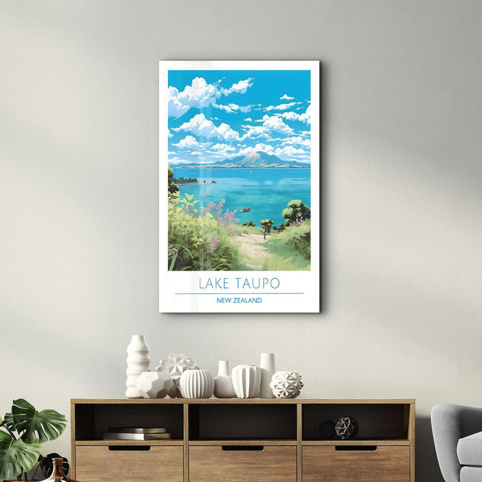 Lake Taupo New Zealand-Travel Posters | Glass Wall Art - Artdesigna