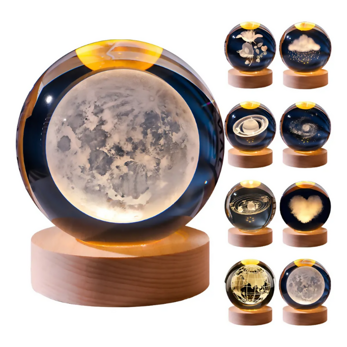 LÁMPARA LED BOLA CRISTAL SISTEMA SOLAR LUNA LUZ CÁLIDA USB