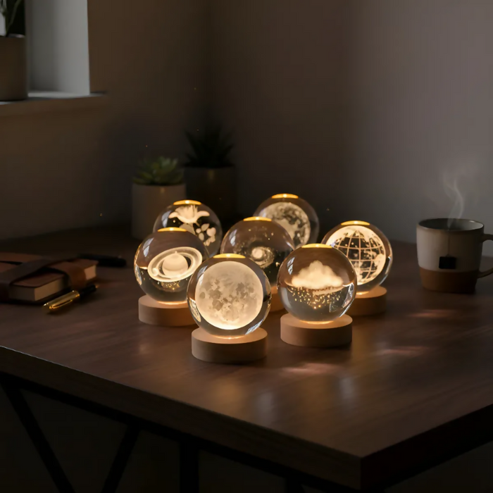 LÁMPARA LED BOLA CRISTAL SISTEMA SOLAR LUNA LUZ CÁLIDA USB