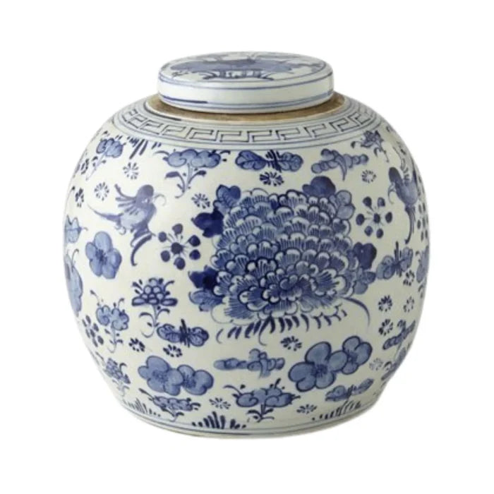 Large Blue & White Swallows & Flowers Ancestor Porcelain Jar - Vases & Jars - The Well Appointed House