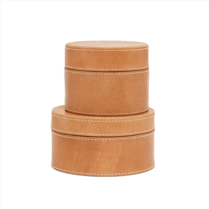 Pigeon & Poodle Leon Round Caramel Leather Box Set - Decorative Boxes - The Well Appointed House