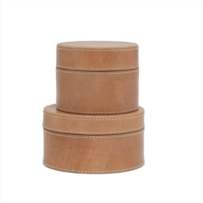 Pigeon & Poodle Leon Round Caramel Leather Box Set - Decorative Boxes - The Well Appointed House