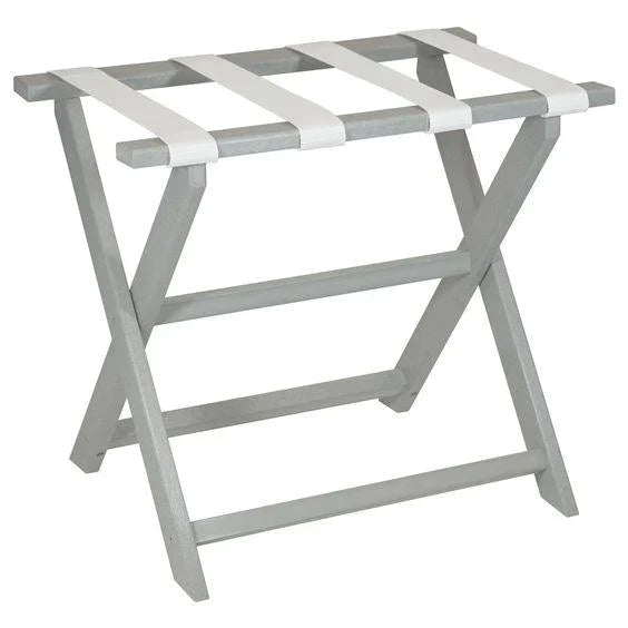 Light Grey Straight Leg Eco Luggage Rack with 4 White Nylon Straps - End of Bed - The Well Appointed House