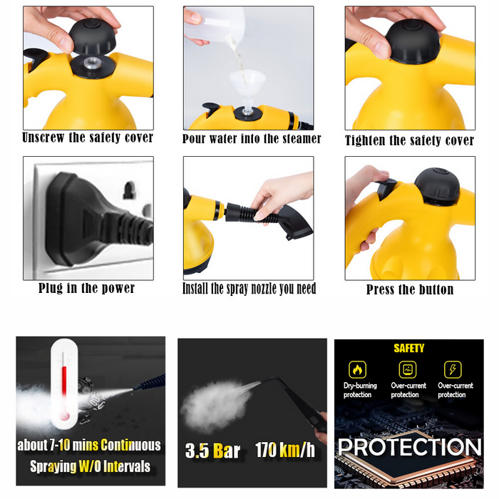 LIMPIADOR VAPOR PRÁCTICO MULTIFUNCIONAL HOGAR LIMPIEZA PISOS AMARILLO 110V