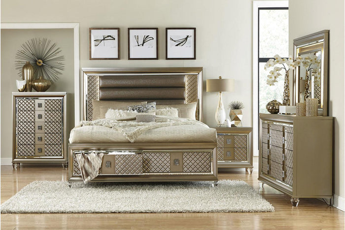 Loudon Mirror with LED Lighting in Champagne Metallic 1515-6 - Furniture World SW (WA)