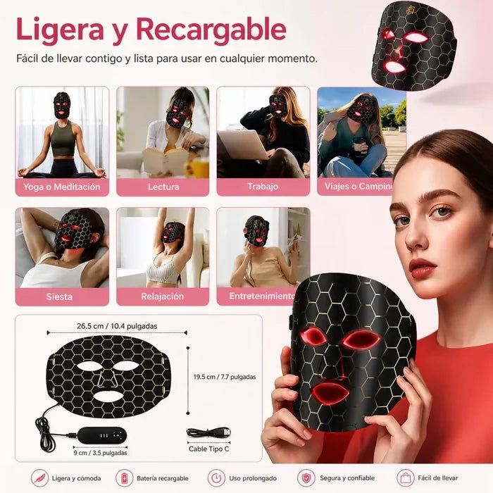 MASCARILLA LED FACIAL 7 COLORES TERAPIA DE LUZ ANTIEDAD, REAFIRMANTE Y ANTIACNÉ USO PROFESIONAL