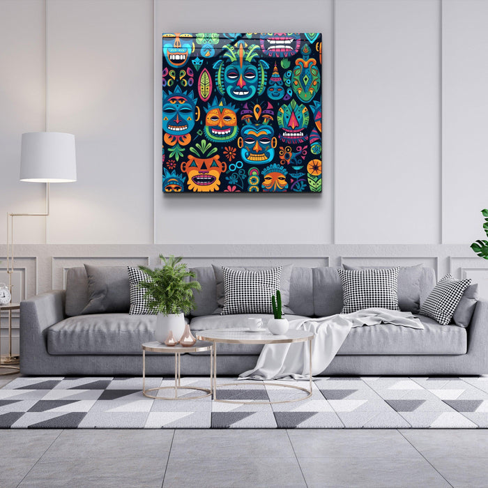 Glass wall art mask design by Artdesigna featuring intricate glass craftsmanship and artistic mask imagery.