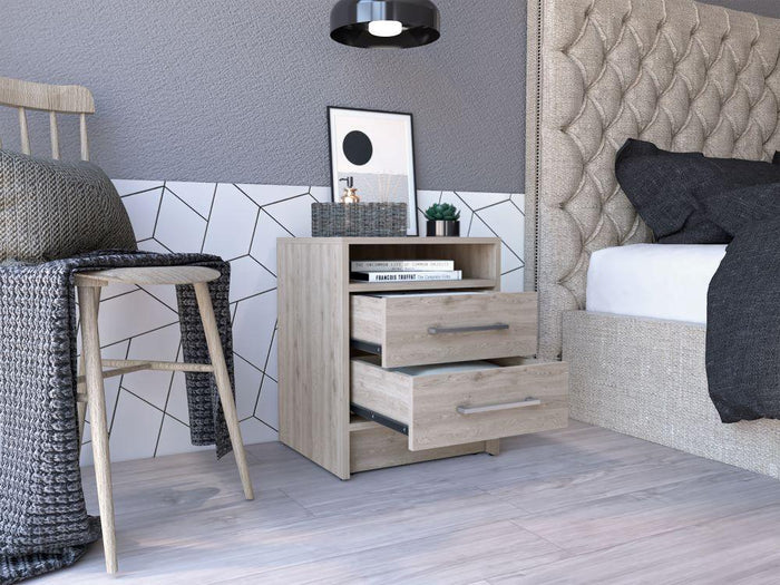 MESA DE NOCHE BRAIL, HUMO, CON ESPACIO PARA COLOCAR OBJETOS DECORATIVOS ZF