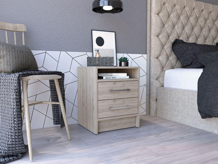 MESA DE NOCHE BRAIL, HUMO, CON ESPACIO PARA COLOCAR OBJETOS DECORATIVOS ZF