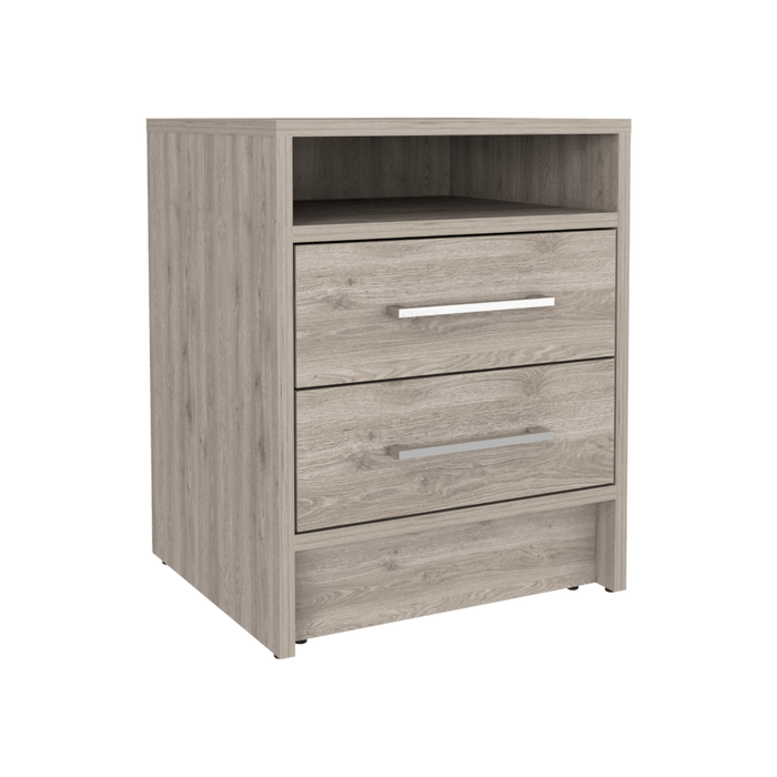 MESA DE NOCHE BRAIL, HUMO, CON ESPACIO PARA COLOCAR OBJETOS DECORATIVOS ZF