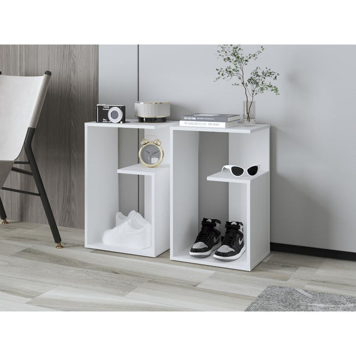 Mesa de Noche Evert, Blanco Duqueza, con diseño moderno y espacio para ubicar objetos