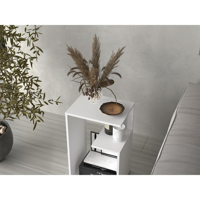 Mesa de Noche Evert, Blanco Duqueza, con diseño moderno y espacio para ubicar objetos