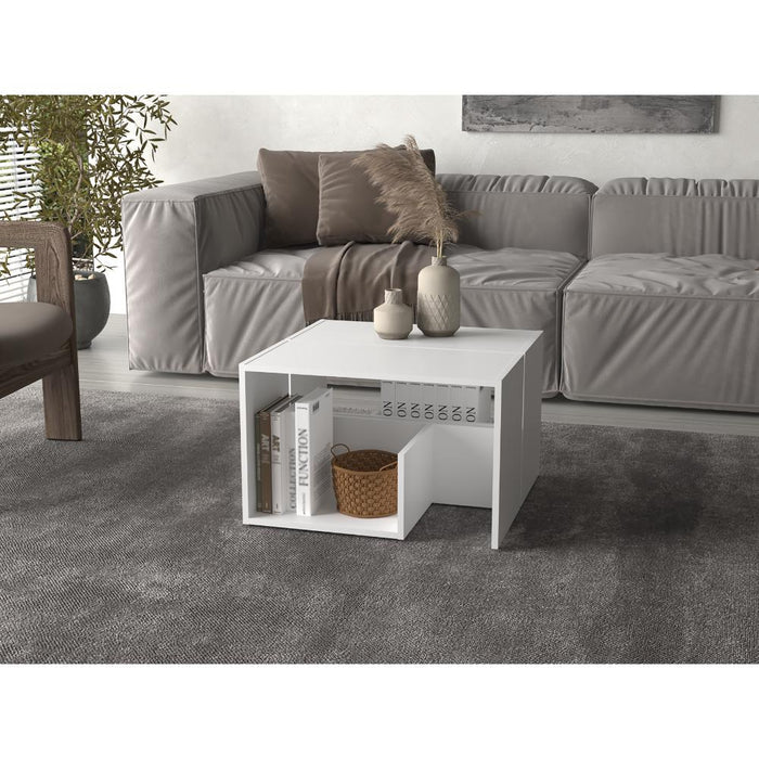 Mesa de Noche Evert, Blanco Duqueza, con diseño moderno y espacio para ubicar objetos