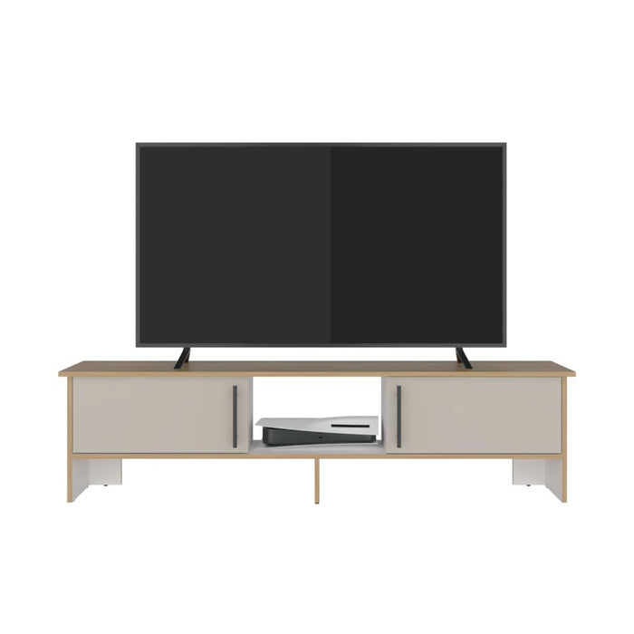 Mesa Para Tv Dago, Fresno Europeo y Blanco, Para Televisor de Hasta 65 Pulgadas con dos puertas