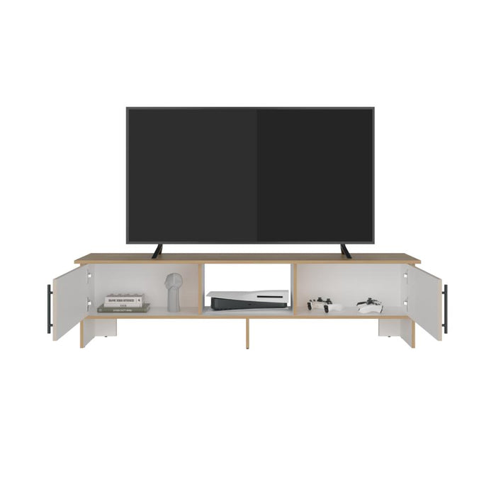 Mesa Para Tv Dago, Fresno Europeo y Blanco, Para Televisor de Hasta 65 Pulgadas con dos puertas