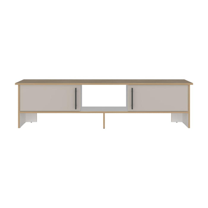 Mesa Para Tv Dago, Fresno Europeo y Blanco, Para Televisor de Hasta 65 Pulgadas con dos puertas