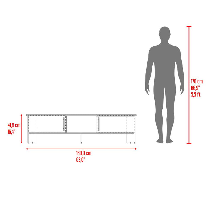 Mesa Para Tv Dago, Fresno Europeo y Blanco, Para Televisor de Hasta 65 Pulgadas con dos puertas