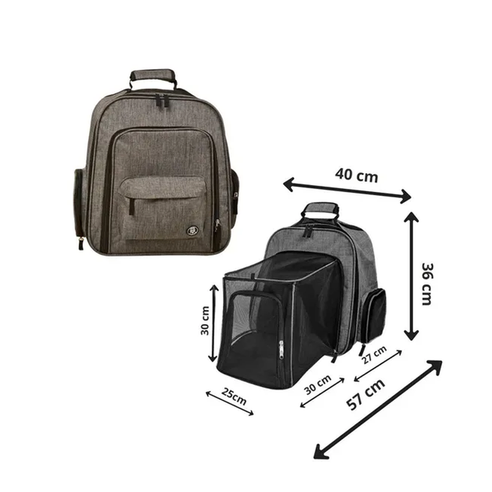 MOCHILA GRIS PORTAMASCOTAS EXPANDIBLE