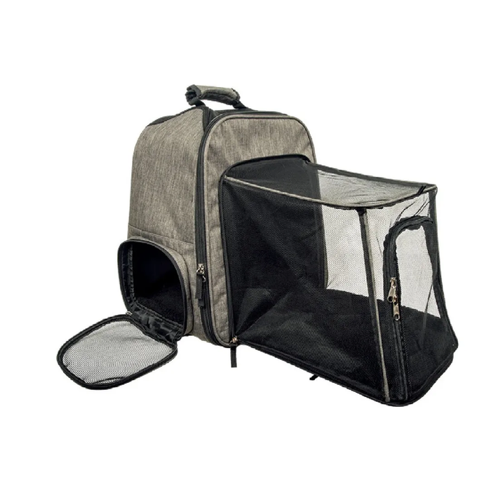 MOCHILA GRIS PORTAMASCOTAS EXPANDIBLE