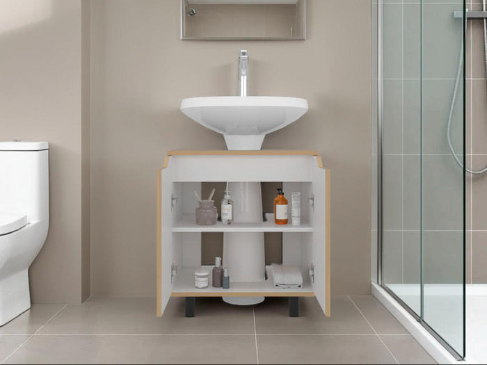 MUEBLE PARA LAVAMANOS MARLO, FRESNO EUROPEO Y BLANCO, NO INCLUYE LAVAMANOS