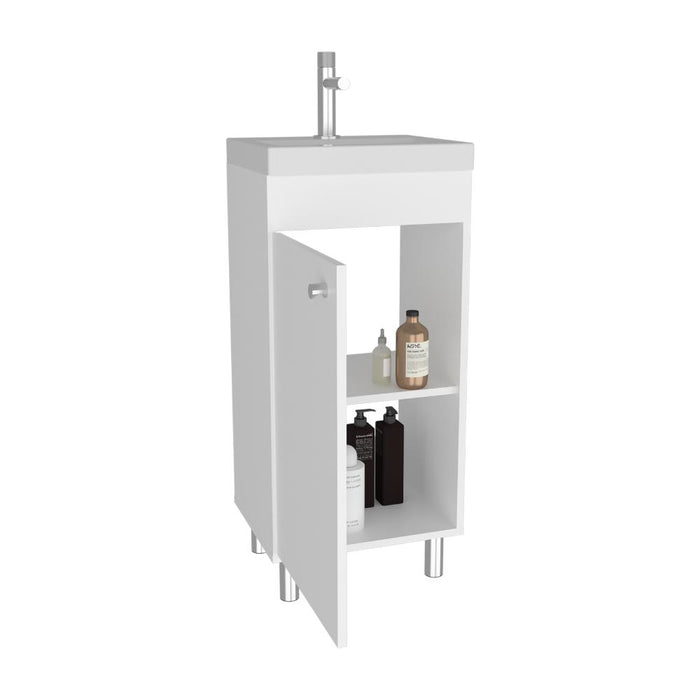 Mueble para Lavamanos Rivera, Blanco, con patas en acero y con gran espació para colocar objetos ZF