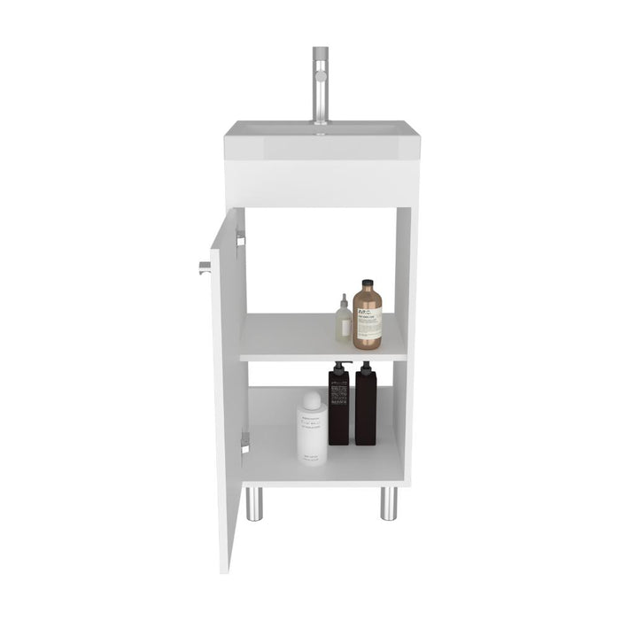 Mueble para Lavamanos Rivera, Blanco, con patas en acero y con gran espació para colocar objetos ZF