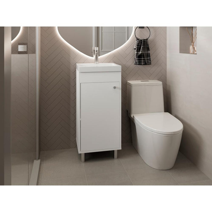 Mueble para Lavamanos Rivera, Blanco, con patas en acero y con gran espació para colocar objetos ZF