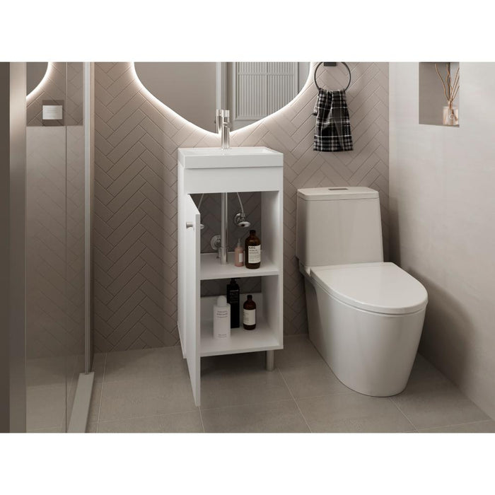 Mueble para Lavamanos Rivera, Blanco, con patas en acero y con gran espació para colocar objetos ZF