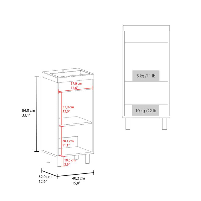 Mueble para Lavamanos Rivera, Blanco, con patas en acero y con gran espació para colocar objetos ZF