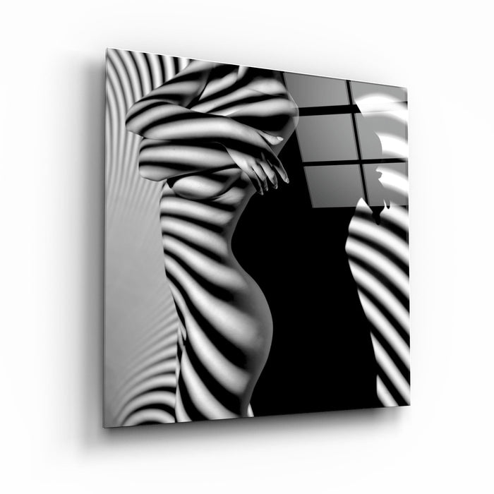 Artdesigna Naked Shadows glass wall art featuring abstract shadow patterns on clear glass surface.