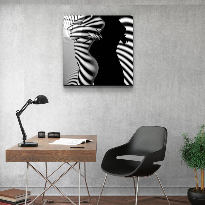 Artdesigna Naked Shadows glass wall art featuring abstract shadow patterns on clear glass surface.