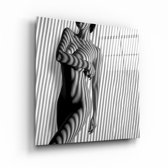Artdesigna Naked Shadows V2 glass wall art featuring abstract shadow design on clear glass surface.