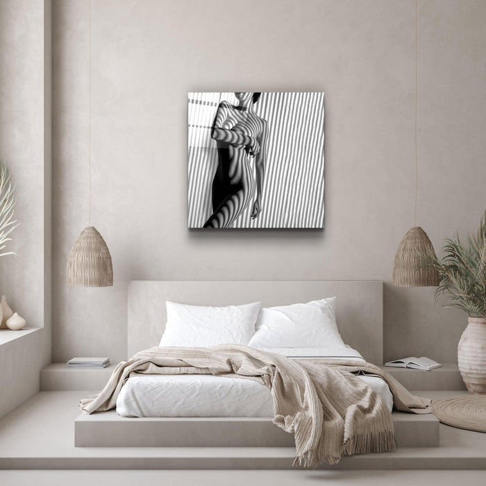 Glass wall art piece from Artdesigna's Naked Shadows V2 collection featuring sleek, modern design with abstract shadow patterns.