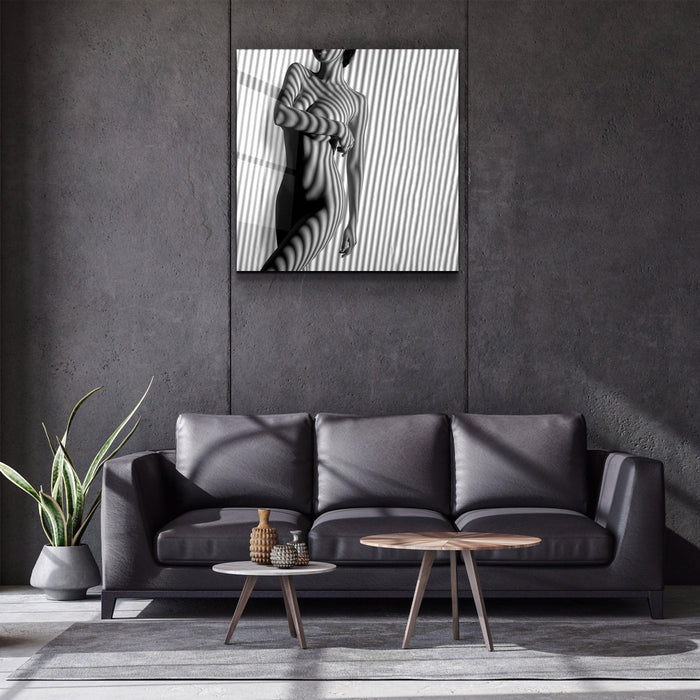 Glass wall art piece from Artdesigna's Naked Shadows V2 collection, featuring abstract glass design with textured and reflective surfaces.