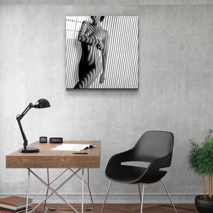 Glass wall art piece from Artdesigna's Naked Shadows V2 collection, featuring intricate glass design on a plain background.